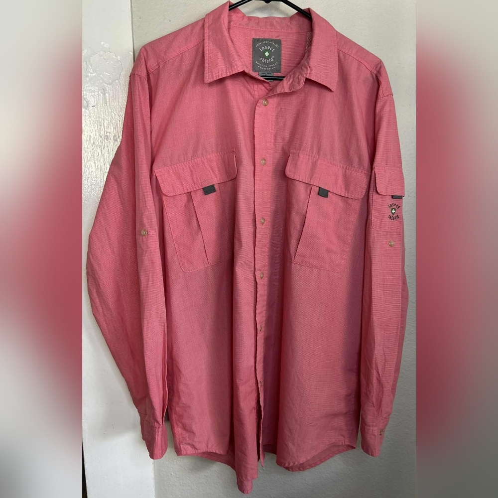 Insect Shield Protective Pink Outdoor Vented Long Sleeve Button Shirt Size L